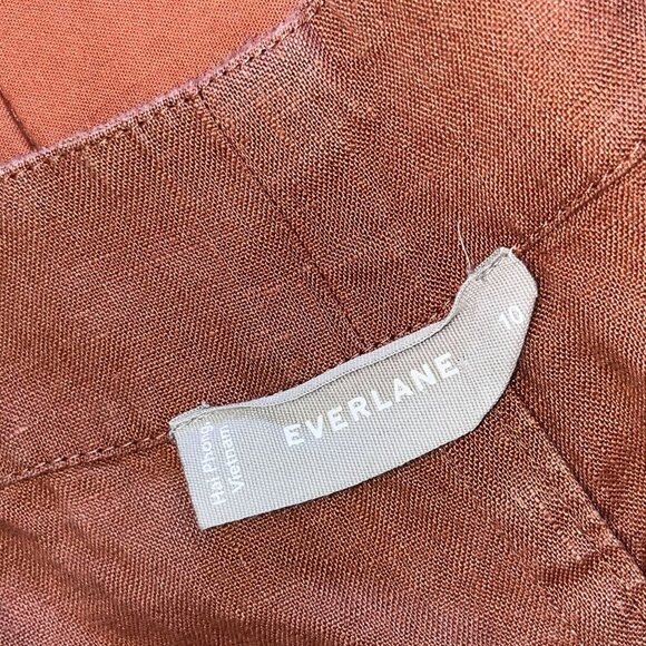 Everlane Rust Brown Linen Wrap Short Sleeves & Wide Legs Women's Jumpsuit Size 1 - Picture 7 of 10